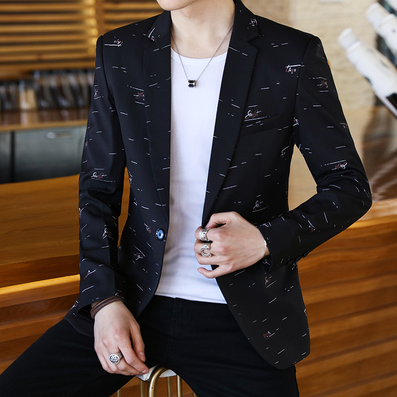 Western-style men's casual Korean version handsome 100 hitch a little suit spring new youth print jacket uppie handsome single west