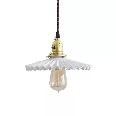 Mooore Nordic brass simple creative retro white ceramic pleated single head Japanese B & B bar chandelier