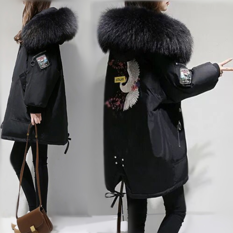 OFF-MDNS big hair collar Pike down jacket female fat sister overalls thin belly thick pregnant women cotton coat