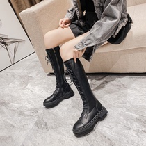Long boots womens 2022 new leather boots thick leg inner high elastic boots but the knee small knight boots