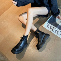 Leather thick bottom short Martin boots womens 2022 autumn and winter new all-match soft leather British style beige short boots single boots