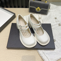 French Mary Jane shoes womens high-heeled one-word thick-heeled single shoes retro small leather shoes womens summer thin jk shoes