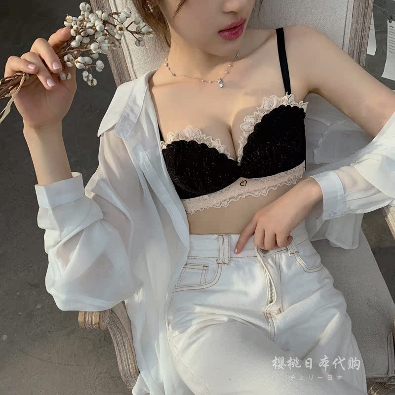 Lingerie woman small breasts PolyU with beauty back bra Sexy day tie bra no shoulder strap thin steel ring No-ring bra-free underwear