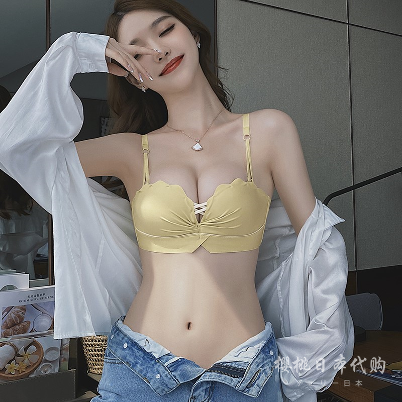 Day Ensemble Bra Hood No-scarred underwear Female small breasts Special summer coaling thickened closeted breast proof Drooping Girl without steel ring