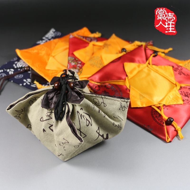 Handmade Purple Sand Pot Brocade Bag Jug Clothing Packaging Containing Cloth Bag Hemp Cloth Double bunches Drawn Rope Kettle Bag to build a cloth bag-Taobao