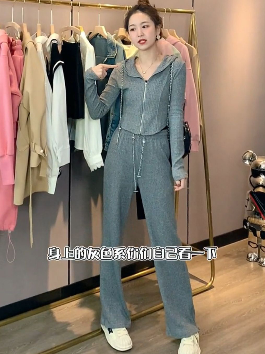 Casual Sports Suit Women's Spring Autumn Season 2022 New Fashion Temperament Slim Fit Slim High Waist Wide Pants Two Sets