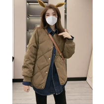 Winter diamond-shaped padded jacket womens short baseball jacket padded jacket Korean version loose small bread jacket padded jacket