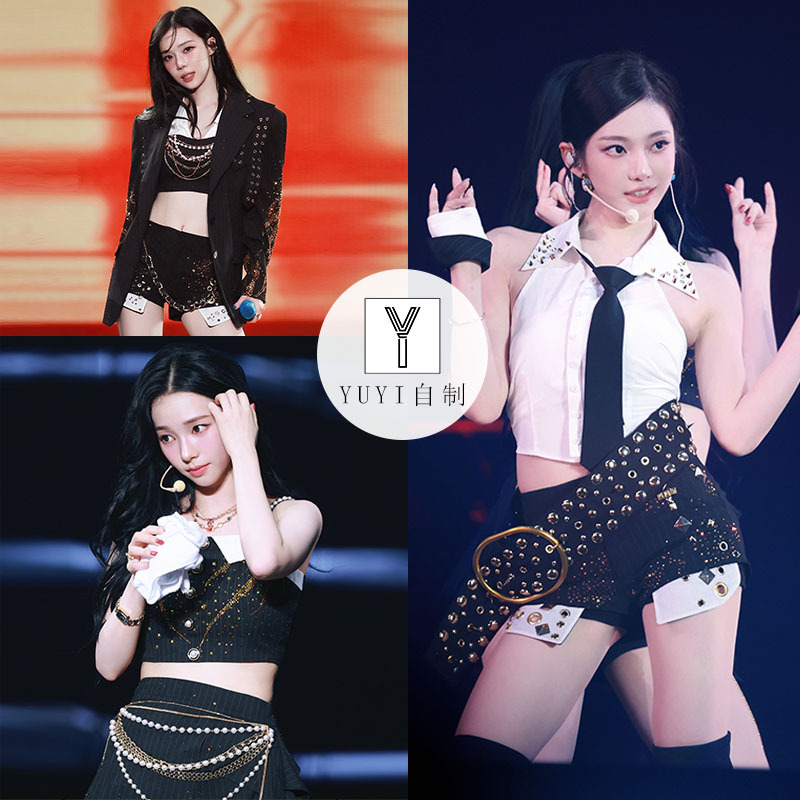 Aespa Yoo Ji-Min, Ning Yizhuo, Kim Min-Jeong Concert Outfit, Same Style as the Performance Outfit, Sexy Black Striped Suit