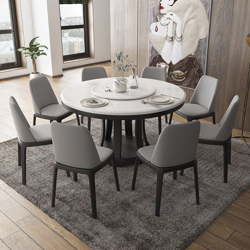 Italian light luxury marble dining table and chair combination round solid wood round table modern minimalist home small apartment