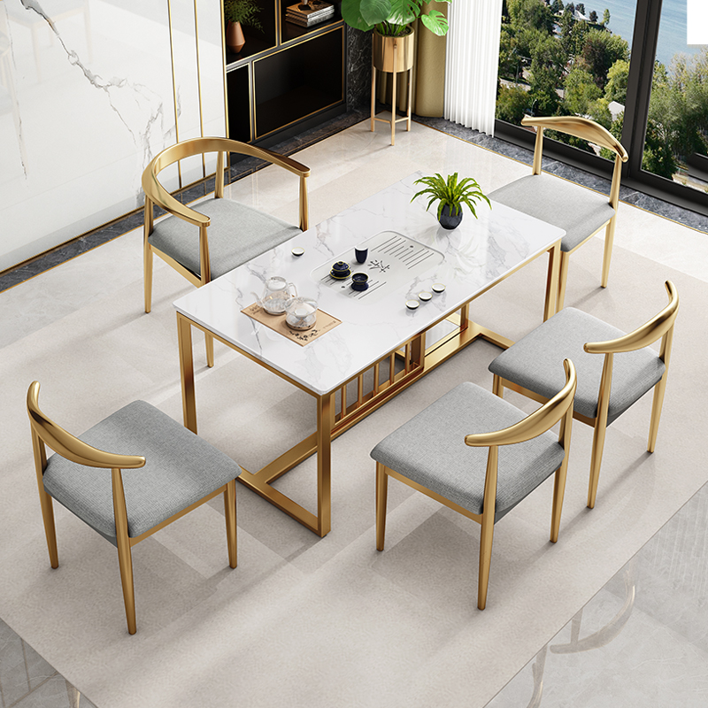 New Chinese-style balcony tea table and chair combination one table five chairs tea table light luxury modern tea table rock slab kung fu tea table one