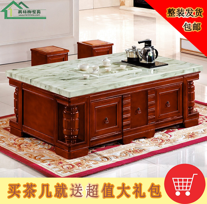 Marble tea table tea table solid wood kung fu tea table tea set set one household tea table drinking tea table and chair combination