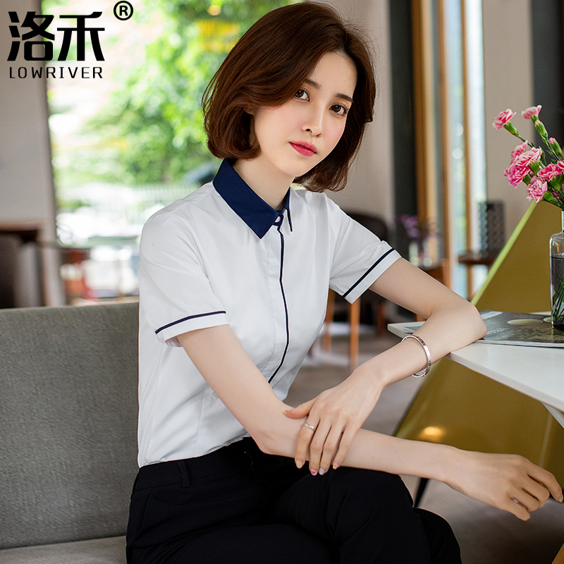 Luohe design sense white shirt women short sleeve work clothes summer temperament goddess fan interview overalls dress shirt