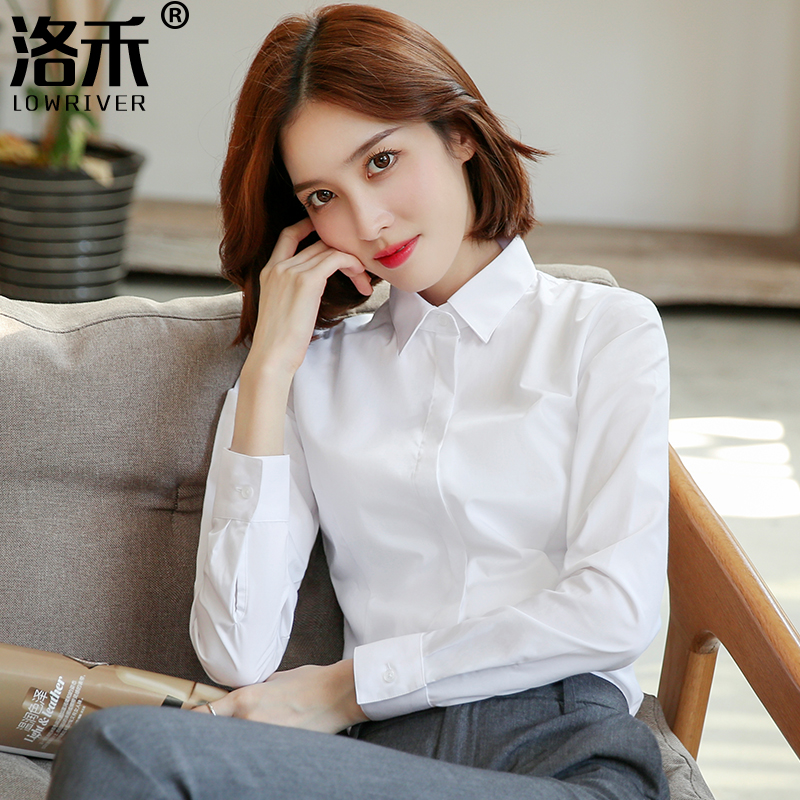 Luohe professional white shirt women long sleeve plus velvet 2021 autumn and winter New temperament tooling dress thick warm shirt