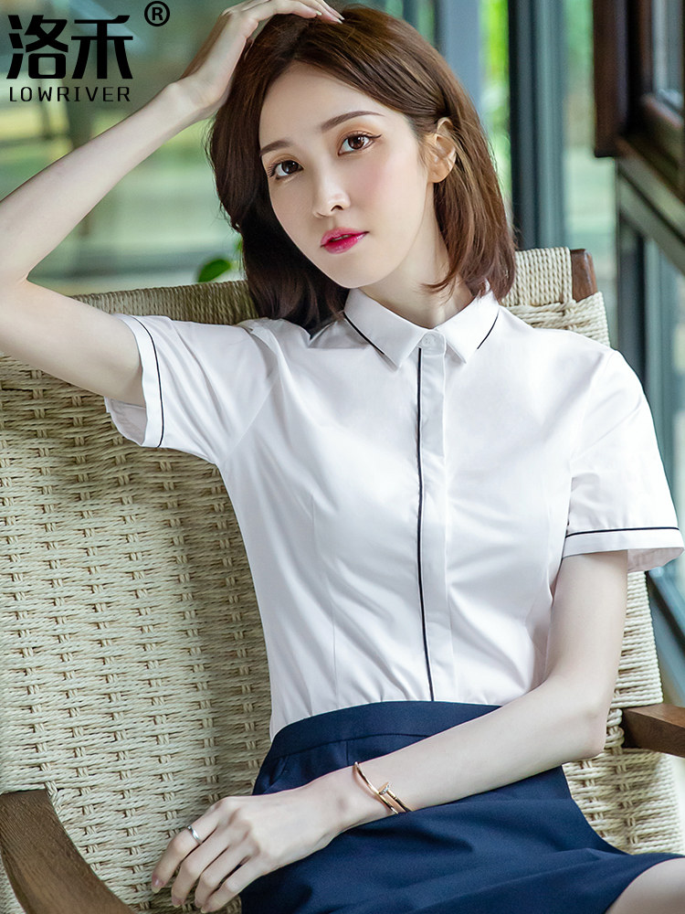 Luohe 2021 summer new professional short-sleeved white shirt female design sense Korean version of work clothes formal temperament shirt size