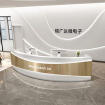 Simple modern stainless steel cashier company reception desk painted beauty salon curved bar table barber shop front desk