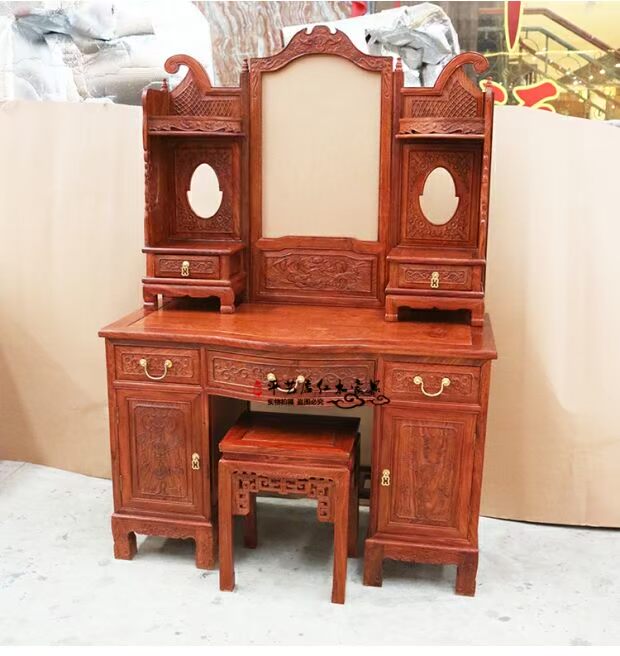 Nội thất gỗ gụ Ming và Qing giả phòng ngủ cổ điển bàn trang điểm đơn giản Trung Quốc bàn trang điểm bộ bàn ghế hoa hồng sang trọng ghế sofa hiện đại
