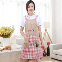 Korean embroidery shoulder strap type Happy Tree Lady apron kitchen oil-proof cotton linen apron three tree waist