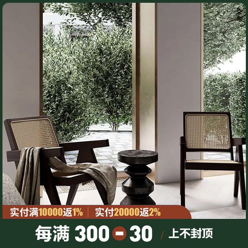 Nordic rattan chair single designer real rattan chair hotel new Chinese style solid wood dining chair home creative coffee chair