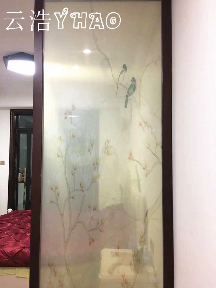 Lotus mountain water painting landscape silk glass ink painting landscape ink screen filament 5