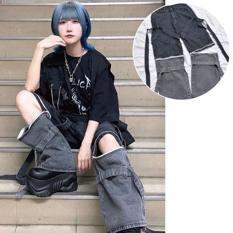Nameless Japanese Style Volcan Harajuku Subculture Dark Punk Lace-Up Jeans Straight-Leg Pants Y2K