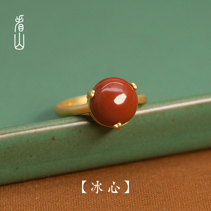 See the mountain) The ice heart) South red Manau jewel opening ring hand decorated with female style brief pure silver superfairy gust of new