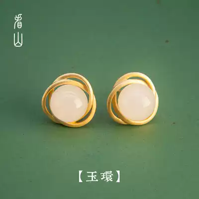 Look at the Mountain) Yuhuan) and Tian Baibi jade quality earrings for female sterling silver jewelry