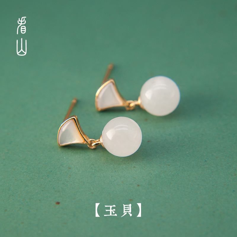 See Mountain) Yube) and Tian Yushi earrings decorated with female silver emerald mother Chinese style Song Dynasty wearing a qipao matching eardrop nail-Taobao