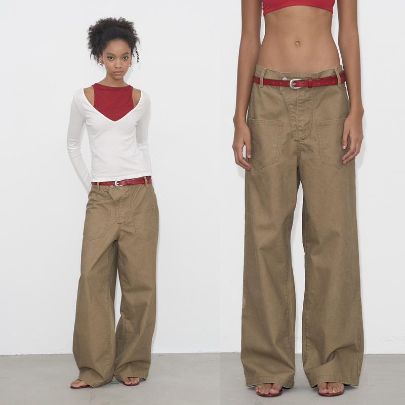 Grown Notold Heavyweight Cotton Washed Straight-Leg Loose Mid-Low Waist Casual Cargo Pants Grown Notold Heavyweight Cotton Washed Straight-Leg Loose Mid-Low Waist Casual Cargo Pants