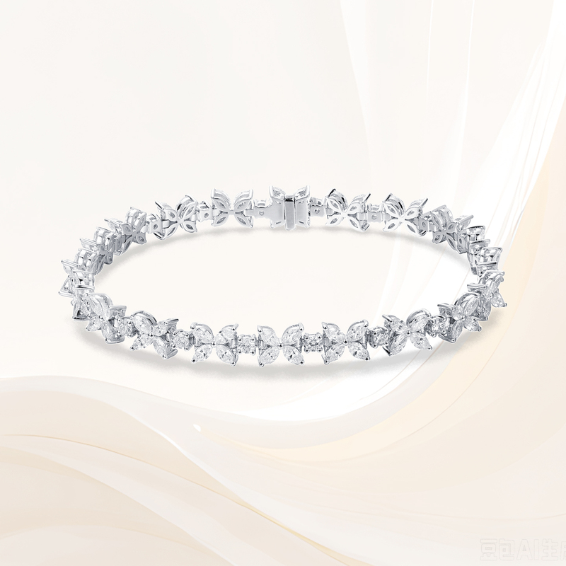 Pt950 Platinum Cultured Diamond Bracelet, High-End Victorian Marquise Four-Leaf Clover Full Diamond Tennis Chain