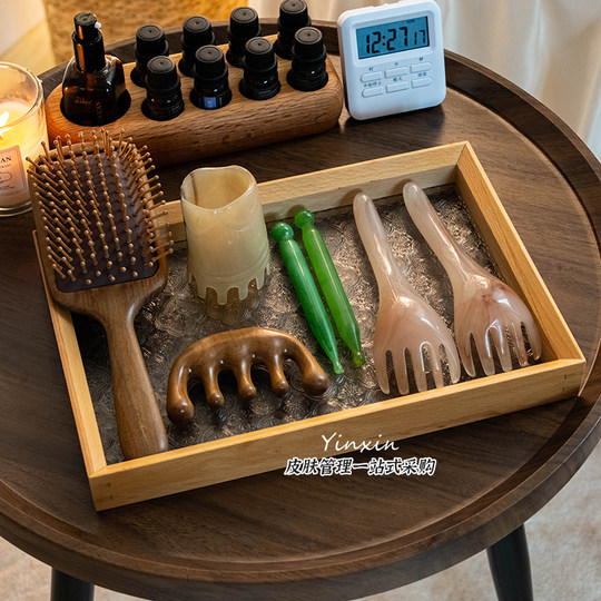 头疗专用工具头疗经络梳按摩梳洗头梳头部五齿檀木梳点穴笔气垫梳