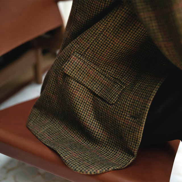 Haiwu wool cashmere ສີຂຽວເຂັ້ມ plaid vintage dad suit mid-length commuter late autumn coat