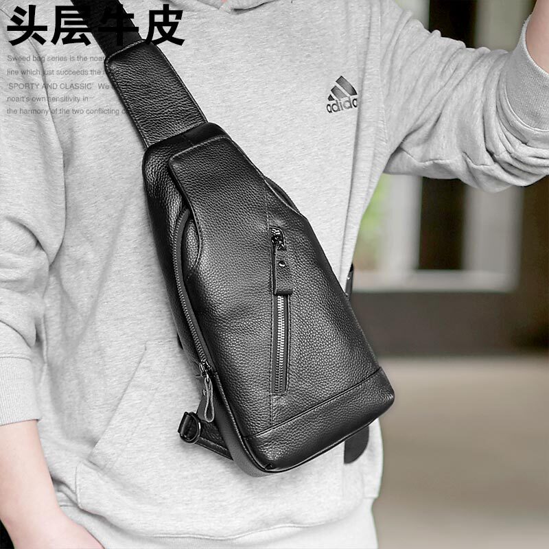 Zuosen Genuine Leather Chest Bag for Men, First Layer Cowhide, Summer Small Bag, Men's Shoulder Bag, Soft Leather Backpack, Multi-Pocket, Trendy and Cool
