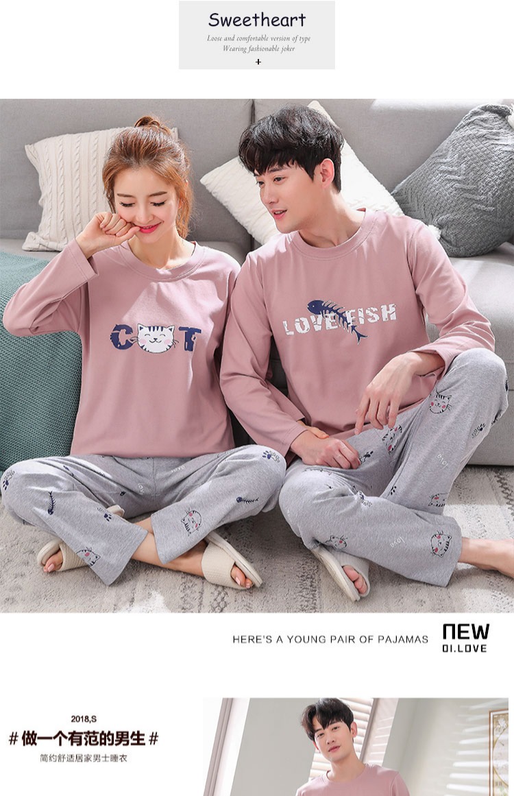 Bộ đồ ngủ dài tay mùa thu cotton hoạt hình Slim Phiên bản nam và nữ kiểu Hàn Quốc phù hợp với giới trẻ bộ cotton đẹp mặc nhà