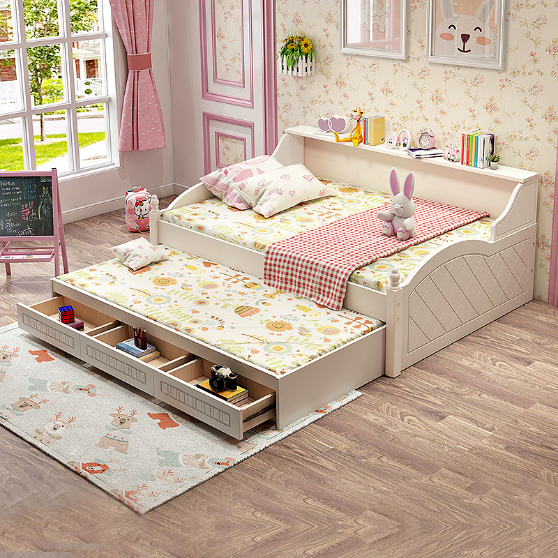 Children's sheets men bed girls bed princess bed side bed side bed small type drawer sliding multifunctional storage belt dragging bed