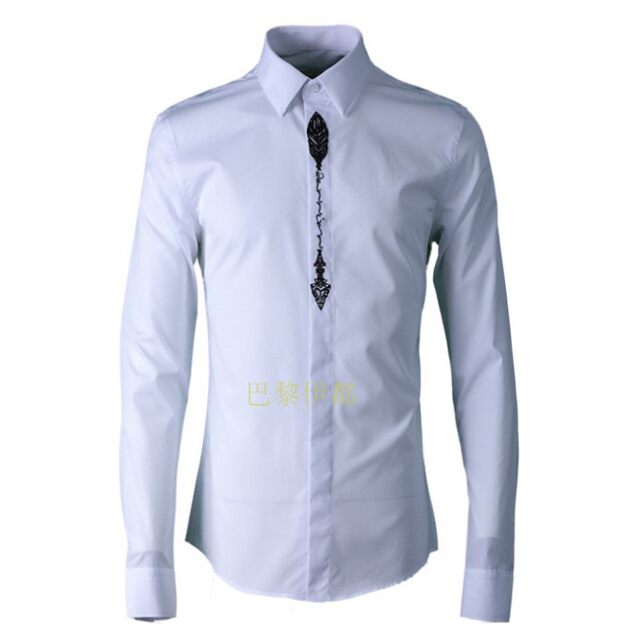 European and American style 2023 spring and summer new gothic embroidery fashionable classic slim fit trendy men's pure cotton versatile long-sleeved shirt