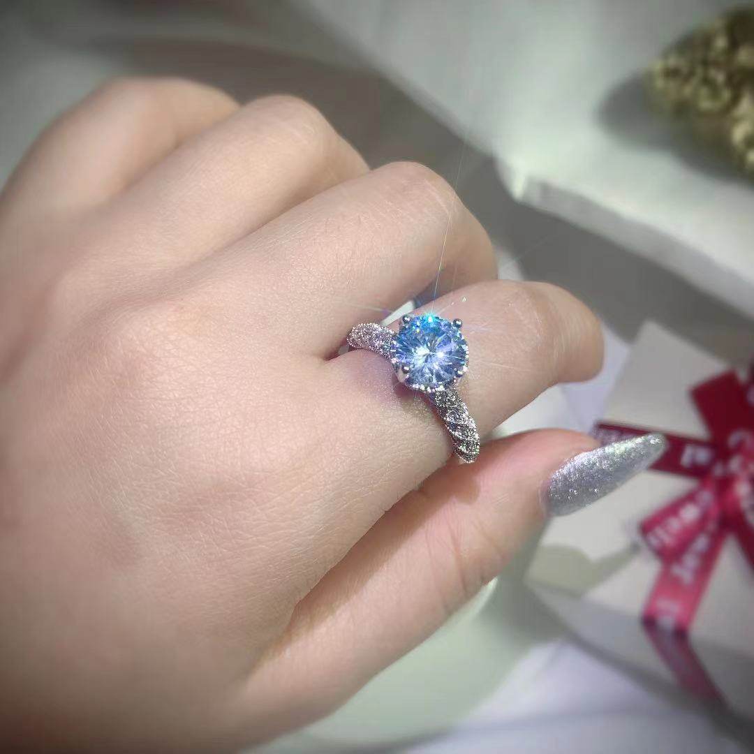 marry European style custom explosive style light luxury super sparkling diamond inlaid imitation Moissanite diamond goddess diamond ring geometric flower dream ring