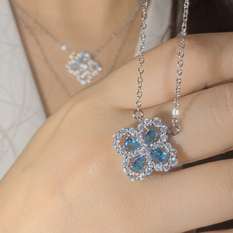 Marry 4 leaf light necklace manual fine - inlaid zircon - glittering girl simulation drill four leaf pendant