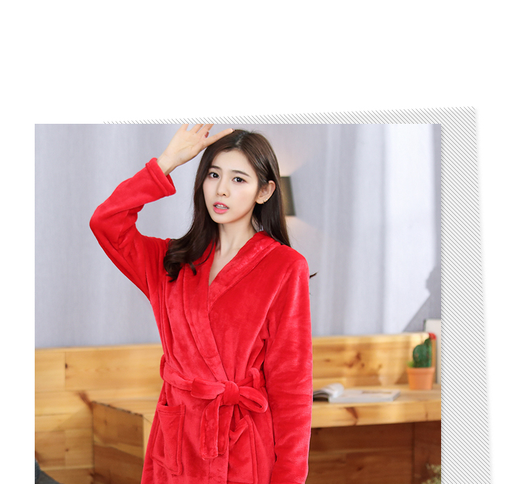 Đám cưới lớn màu đỏ san hô nhung áo choàng nữ mùa đông cộng với áo choàng dài flannel dày áo choàng mùa xuân và mùa thu đồ ngủ áo choàng mùa đông nam giới