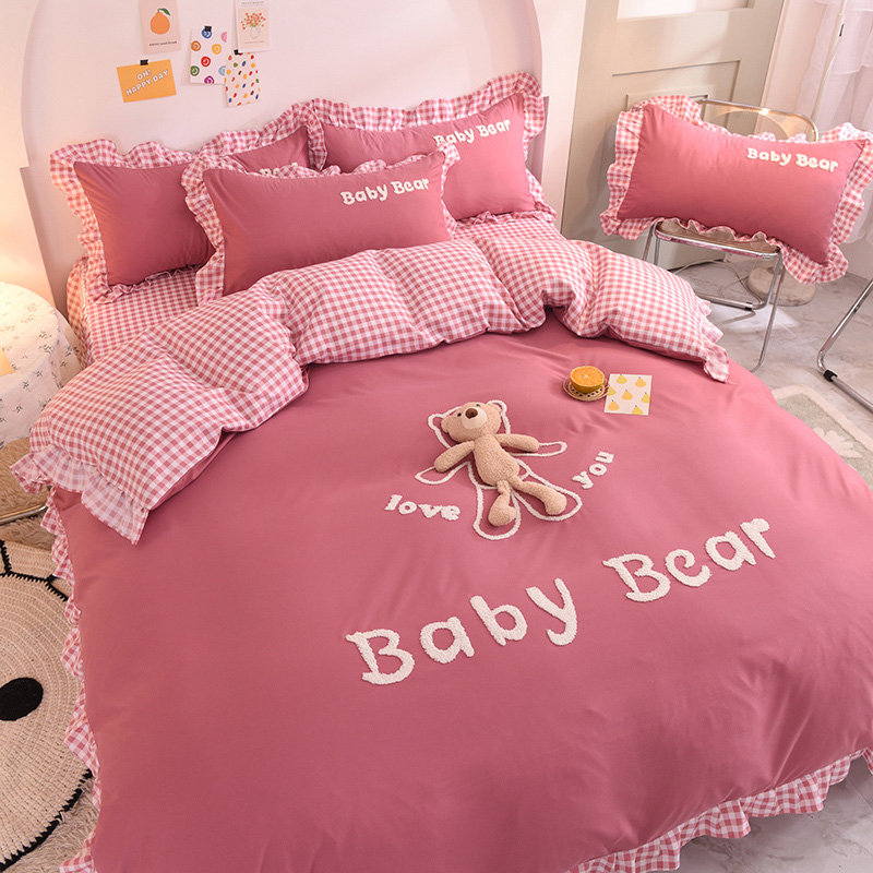 Little Red book recommended four-piece cotton pure cotton Princess style girl double duvet cover Korean version of the bed skirt bed single bed cover