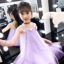 Girls off-the-shoulder dress New summer suspender dress Western style super fairy princess dress Girl vest suspender yarn skirt 10