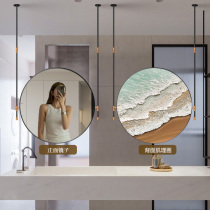 Double-pole stainless steel hanging mirror light luxury round bathroom dry area washbasin luminous smart suspended mirror