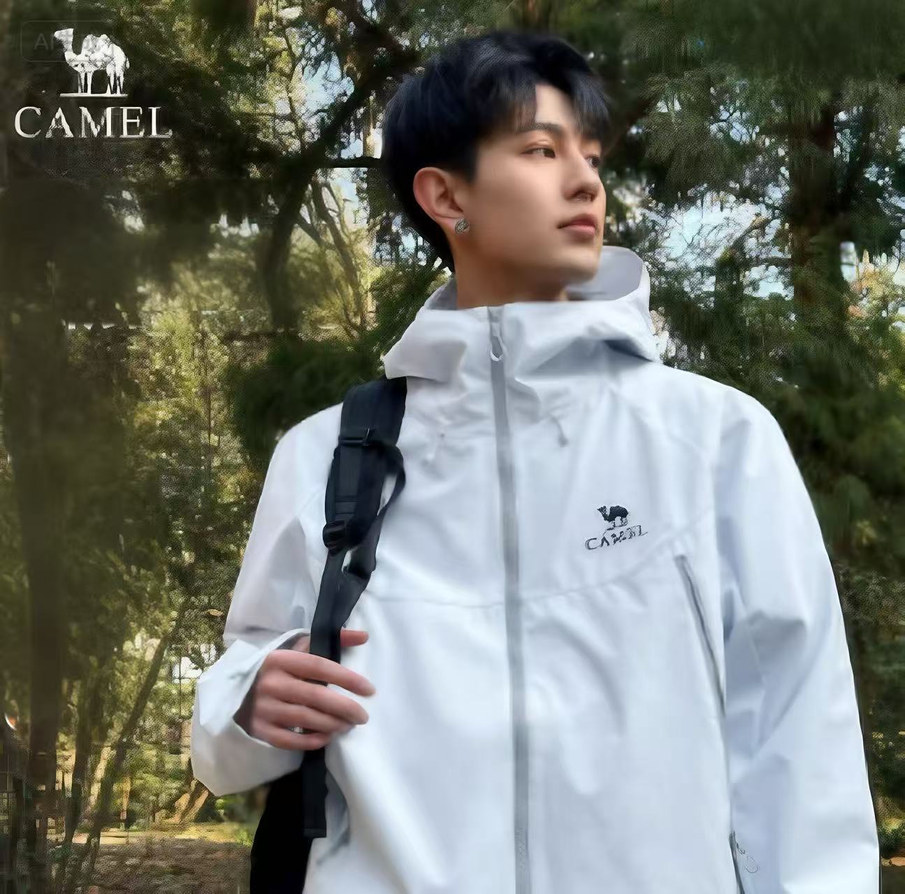 骆驼山海夹克2.0春秋2025新款外套男橙色三防登山服连帽茄克