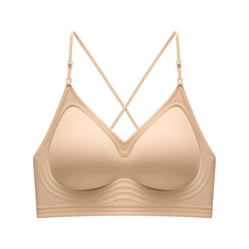 挂脖吊带美背内衣女聚拢防下垂上托交叉露背粉底液隐形无痕文胸罩