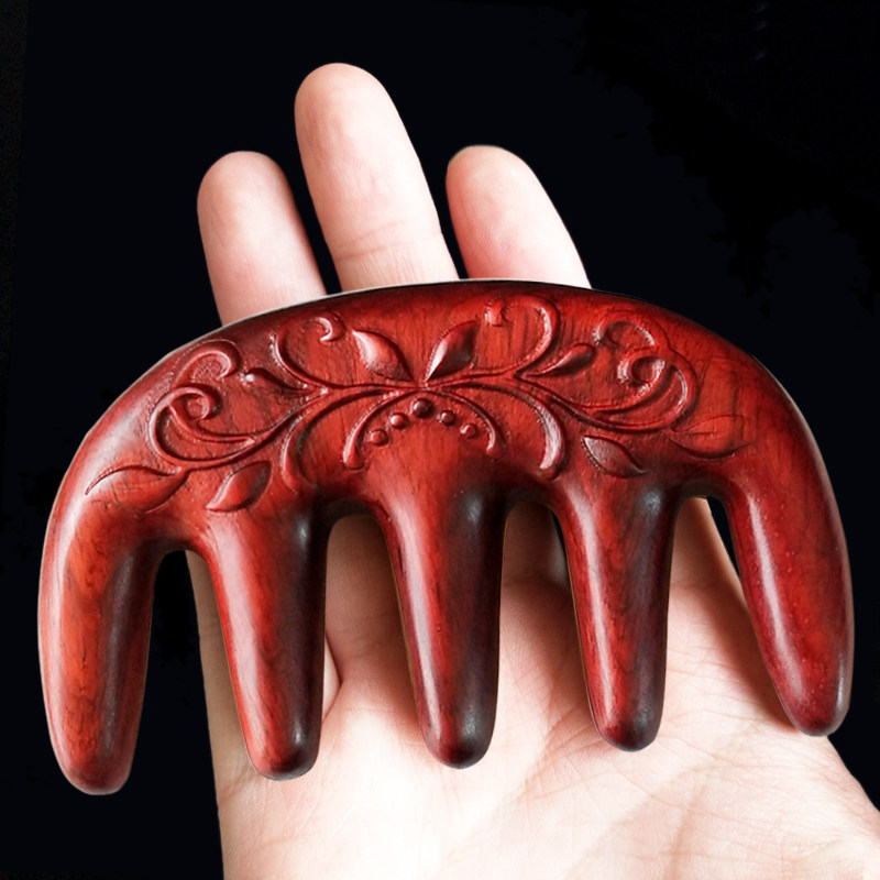 Purple Sandalwood Carvings 5 Teeth Meridians Comb Five Warp Massage Comb Head Shoulder Neck Massage Bifacial Carved With Small Comb Wide Teeth