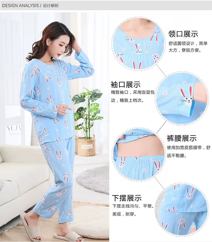 Mùa hè dài tay cotton lụa đồ ngủ phụ nữ hoạt hình dày phù hợp với phần mỏng rayon kích thước lớn quần áo điều hòa không khí có thể được mặc bên ngoài bộ ngủ