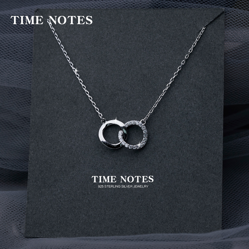 Silver necklace woman 925 silver lock bone chain double circle brief silver ornament South Korean Jewellery send girlfriend birthday gift Seven New Year's Eve