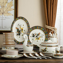  Dish set Jingdezhen European-style bone China tableware household high-end luxury ceramic bowls dishes chopsticks dishes bowls