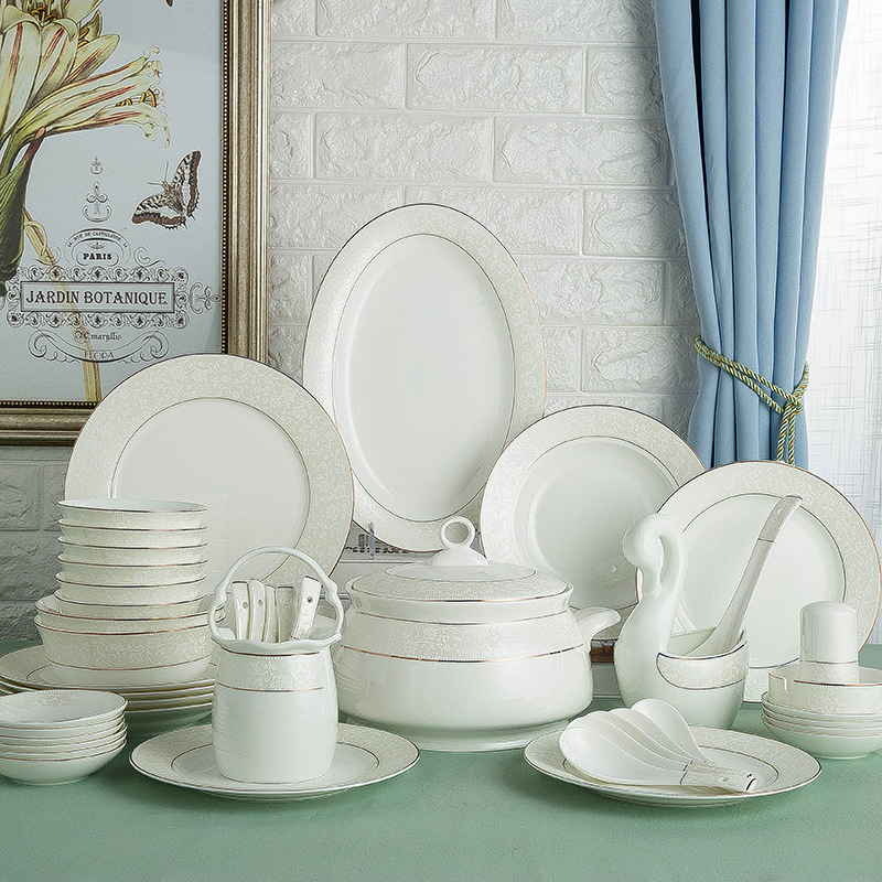 Dish Set Home Jingdezhen Ceramic Tableware Set Bone China Bowl European Style Chinese Bowl Combination Gift