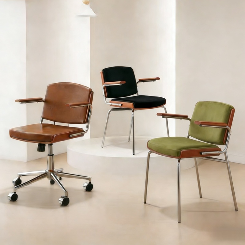 Medieval-Style Solid Wood Swivel Computer Chair with Soft Upholstery, Office Chair, Desk Chair, Backrest Chair, Home Dining Chair, Berlin Swivel Chair