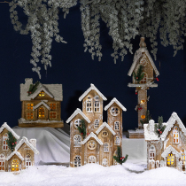 Christmas European-style luminous wooden house ornaments landscaping photography props Christmas scene layout snow scene small house decoration
